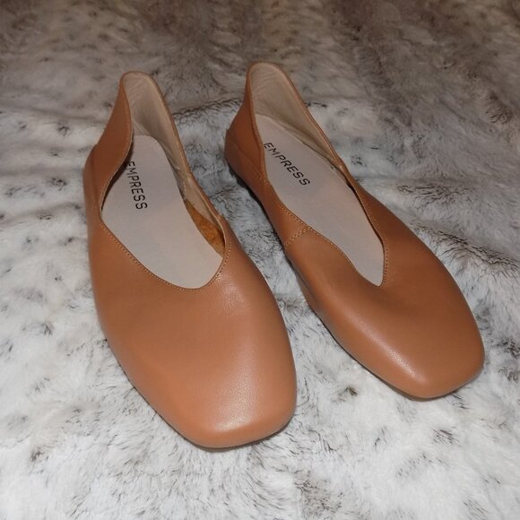 Empress Shoes - Empress Australia Nude Leather Square Toe Ballet Flats